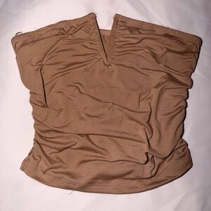 Strapless Ruched Tube Top in Tan